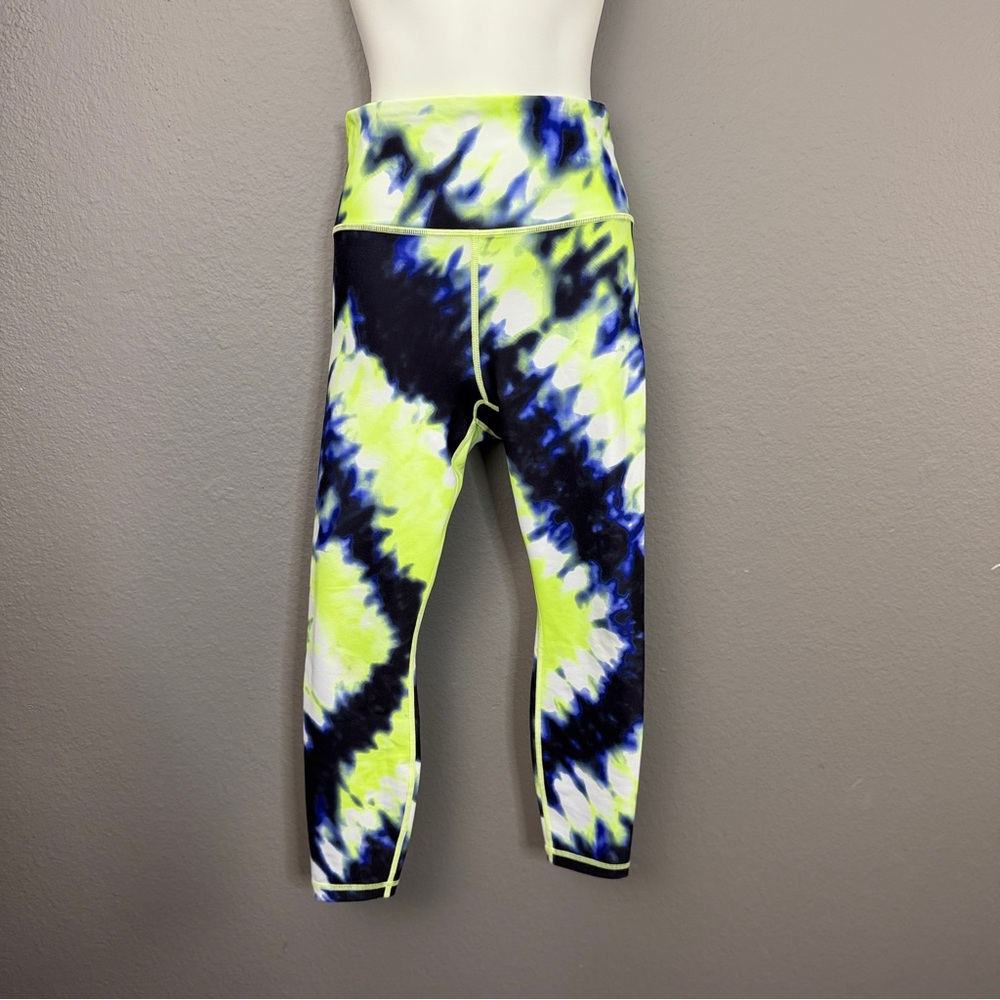 Athleta Neon yellow Blue Elation Tie Dye 7/8 Tight Leggings Sz S Yoga Pilates